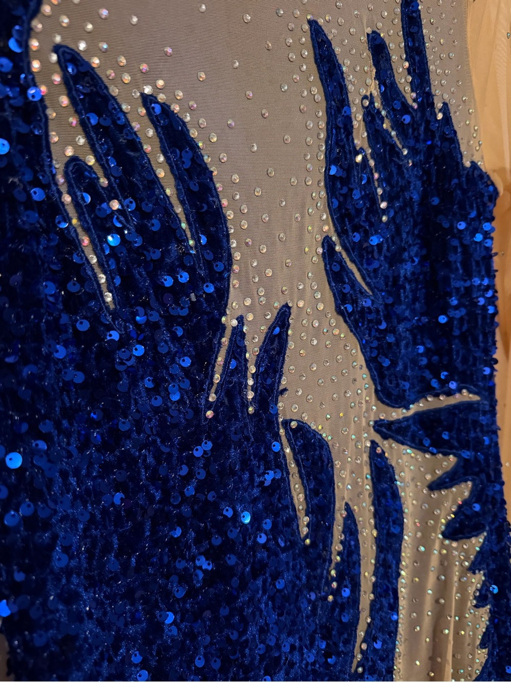 Sydney INC Blue Sequin Rhinestone Sheer Long Sleeve Bodycon Cocktail Dress - Picture 3 of 6